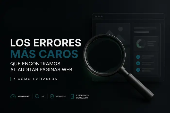 Ilustración de una auditoría web profesional para detectar errores de rendimiento, SEO, seguridad y experiencia de usuario.