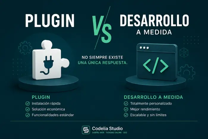 Comparativa entre un plugin y un desarrollo a medida para una página web o tienda online