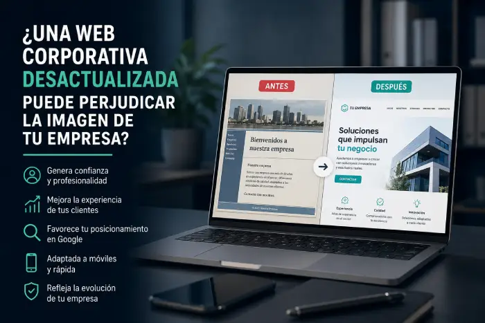 Comparativa entre una web corporativa desactualizada y una web moderna que mejora la imagen de una empresa